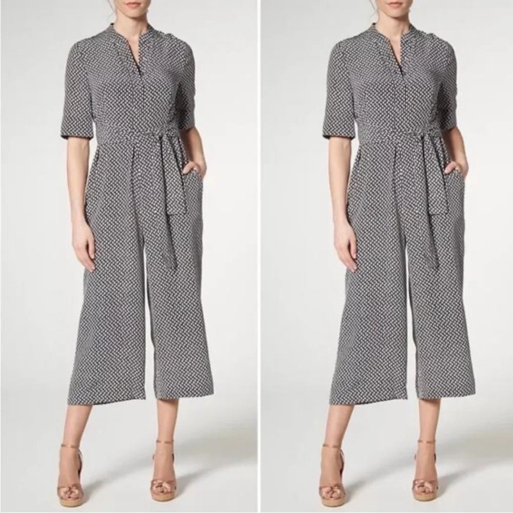 L.K.Bennet London Lorenna Silk Black / White Printed Jumpsuit Size 8